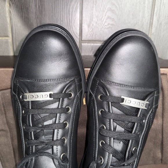 Gucci Black Mirosoft Nero Leather Sneakers Model 423301 SIZE: US 10 - Picture 5 of 11